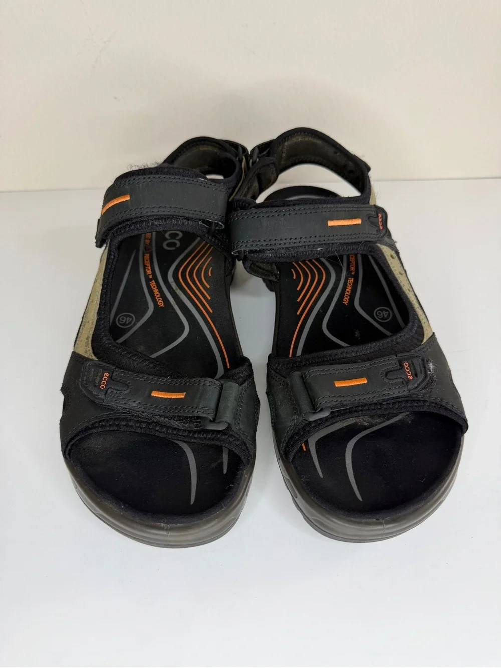Mens Ecco Receptor Outdoor Sandals Men’s Size 46 US 12 Black Gray Hiking Trail